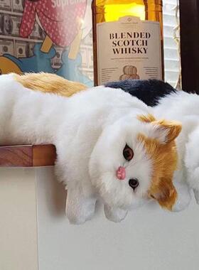 仿真猫咪摆件毛绒玩具手工艺品创意礼物电视猫挂猫室内开业摆件