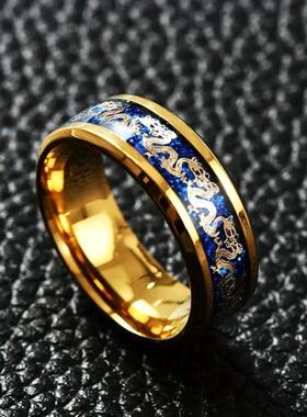 九紫离火运戒指手饰复古中国龙戒指中国民族风钛钢饰品本命年男女