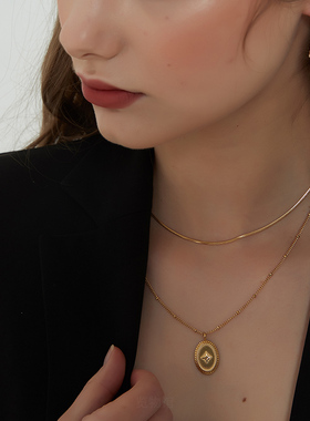 双层叠戴不褪色复古锁骨链