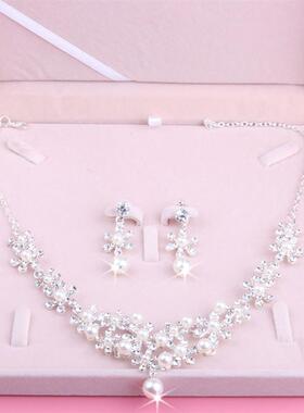 新娘项炼韩式婚纱礼服旗袍配饰珍珠水钻皇冠头饰饰品三件套包邮