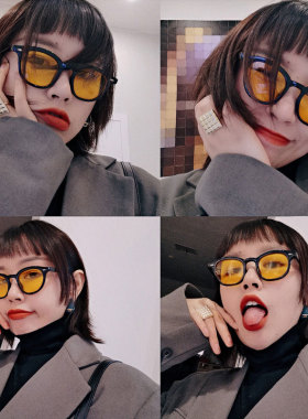 复古黑框墨镜男士小框橘色太阳镜