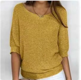 Women's Fashion New Solid Round Neck Knit Top女时尚新款 - 图2