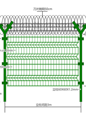 监狱机场护栏隔离网Y型框架防护网看守所围墙防攀爬刀片滚笼围网