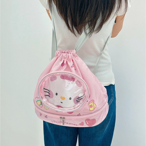 可爱猫游泳包儿童干湿分离大容量防水带鞋仓泳衣收纳袋双肩旅行包 - 图2