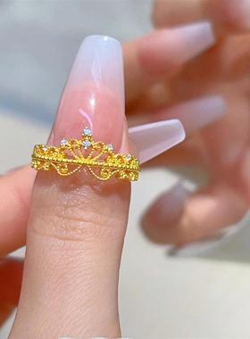 日本MUMI爆款轻奢ins法式公主风设计微镶皇冠戒指18k金色时尚小众