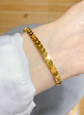 日本MUMI18k金色鱼鳞手镯金色2025新款爆款时尚气质彷真黄金高级