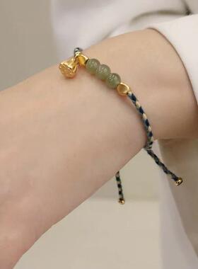 日本MUMI福气满满小桃花和田玉编绳手链平安结桃花手绳幸运珠女民