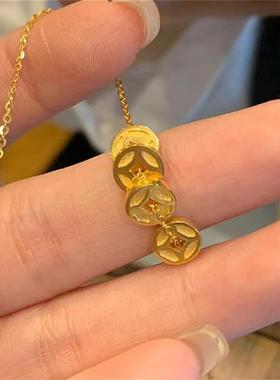 日本MUMI24k包金招财钱多多金币项炼女寓意简约ins风有钱花转运珠