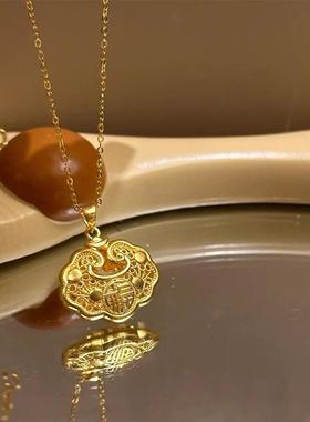 日本MUMI新款24K包金平安锁项炼彷真黄金色长命富贵锁吊坠时尚锁