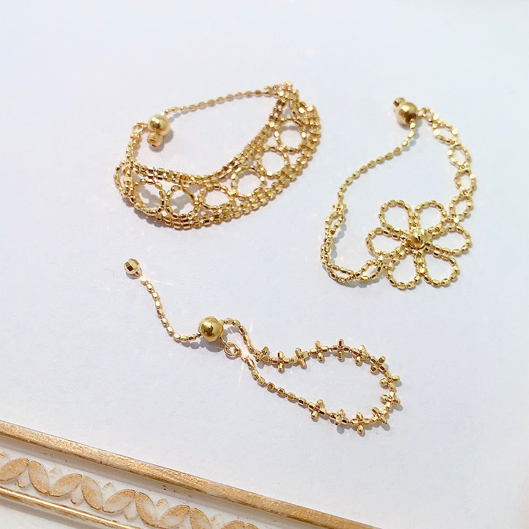 18K gold pull adjustable lace ring