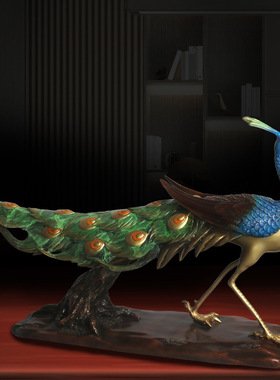 新款铜制孔雀开屏摆件客厅家居办公电视柜摆设开业乔迁礼品送