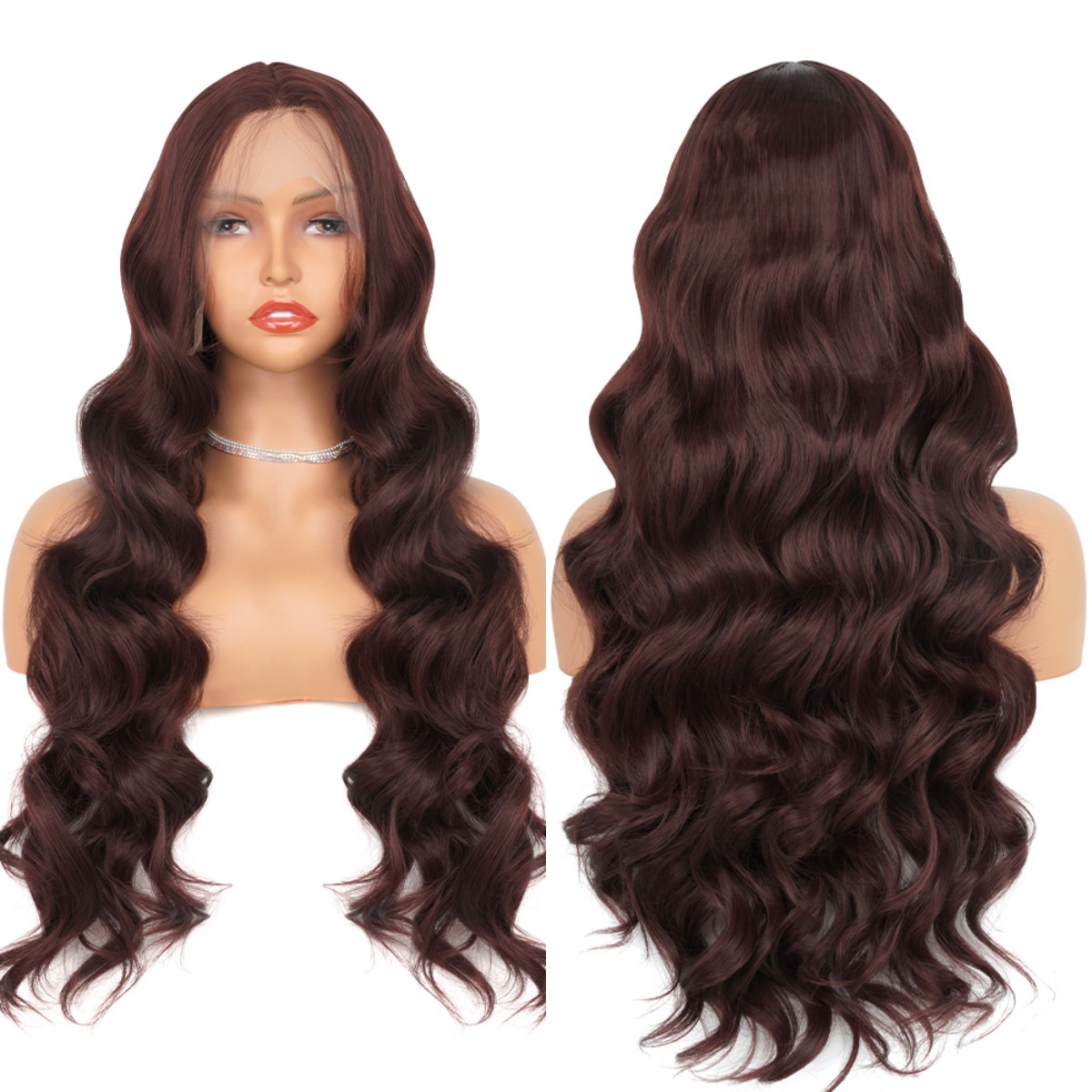 Body Wave Lace Front Wigs Synthetic Reddish Brown Wig For Wo - 图2