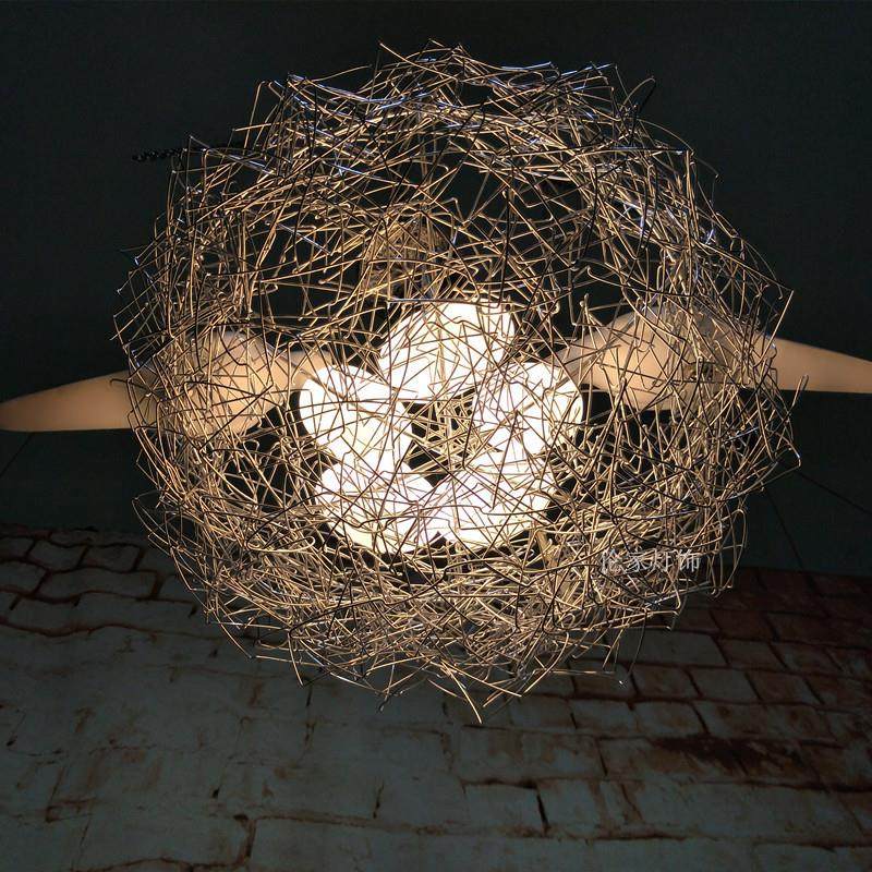 现代铝材鸟巢吊灯 创意书房儿童房吊灯艺术铝线鸟窝灯,淘宝优惠券,粉丝福利购,淘宝优惠卷