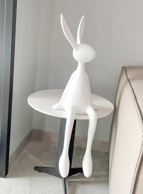 极简北欧长耳朵大白兔子雕塑摆件样板房客厅电视柜酒柜壁柜装饰品