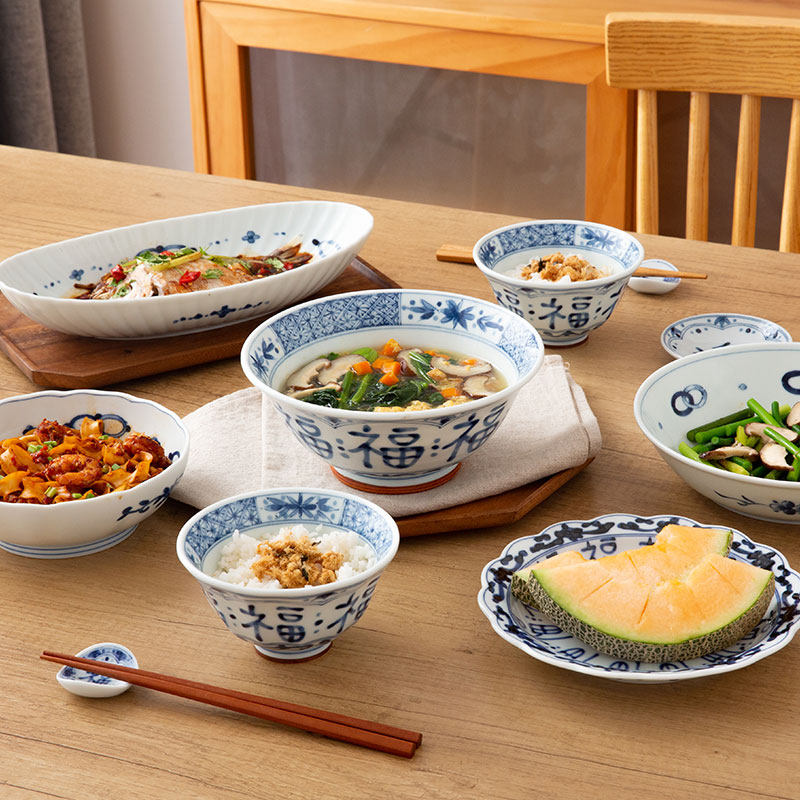 蓝凛堂福字餐具日本进口碗陶瓷盘子套装 家用日式钵面碗福盘福碗,淘宝优惠券,粉丝福利购,淘宝优惠卷