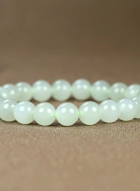 天然和田玉圆珠手串女款玉石清新