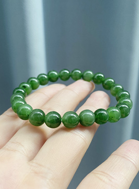 新疆天然和田玉碧玉卡8碧玉手串