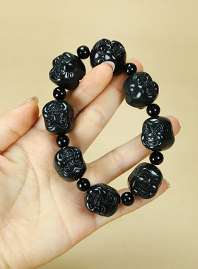 美域弥勒佛手串罗汉和田玉青玉手