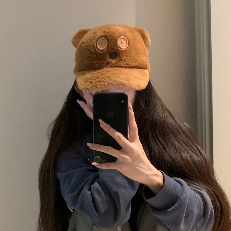 可爱纽扣Tim熊棒球帽2025新款秋冬季保暖百搭毛绒蒂姆鸭舌帽子潮,淘宝优惠券,粉丝福利购,淘宝优惠卷