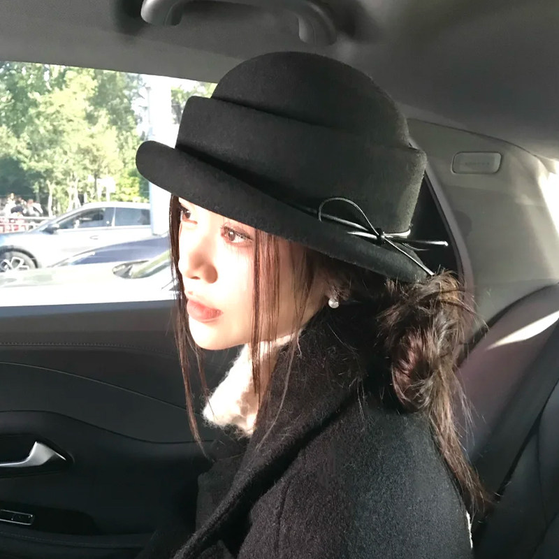 千金风黑色蝴蝶结系带小礼帽女秋季简约优雅盆帽帽子,淘宝优惠券,粉丝福利购,淘宝优惠卷