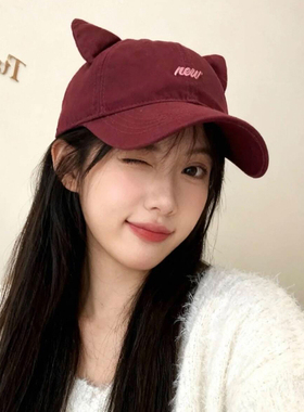 可爱猫耳宽檐显脸小棒球帽女款