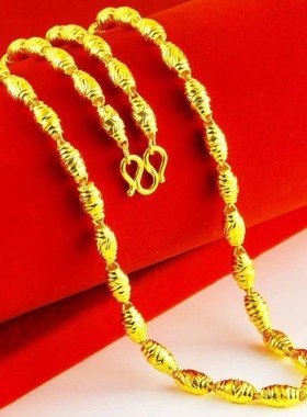 沙金橄榄链男士项链轻奢圆珠橄榄六角佛珠