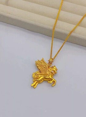 中式国潮风星辰飞马吊坠马上有钱项链时尚气质锁骨链皮绳