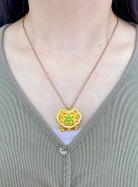 平安锁吊坠女款富贵花锁包挂坠福锁珐琅彩项链坠子仿真送礼物