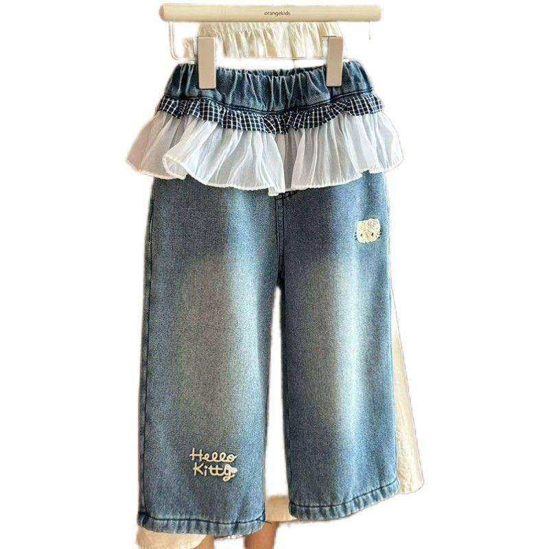 牛仔裤女童加绒冬季花边新款裤子冬装阔腿裤女宝宝儿童直筒裤,淘宝优惠券,粉丝福利购,淘宝优惠卷