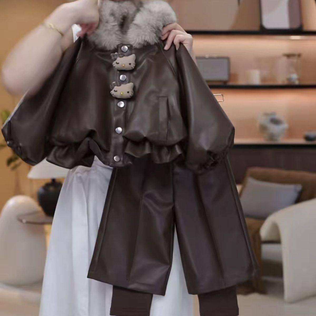 女童秋冬加绒加厚皮夹克皮裤两件套2025女宝宝防风保暖皮衣外套潮,淘宝优惠券,粉丝福利购,淘宝优惠卷