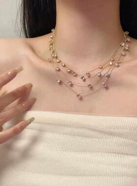 晚宴主角！满天星锆石流苏项炼女款小众个性多层叠戴锁骨炼高级感