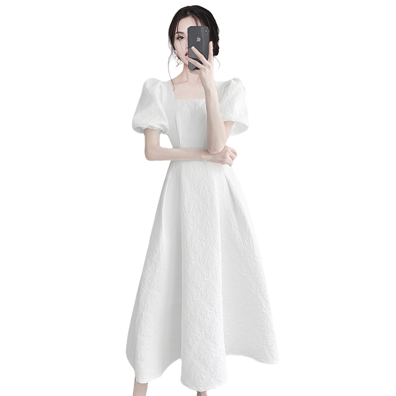 法式名媛气质复古白色连衣裙女2024年夏季新款收腰高级感女装裙子