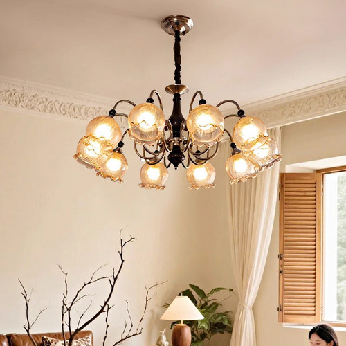 中古白蜡木南洋客厅吊灯美式复古铃兰花朵灯法式餐厅浪漫主卧室灯 - 图0