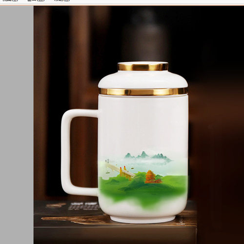 德化千里江山白瓷办公水杯带盖内胆过滤满心杯便携茶具logo - 图3