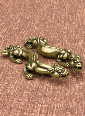 黄铜聚财螭龙摆件一对装古铜工艺品家居办公室装饰实心铜文房