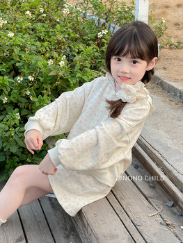 NONO CHILD spring new ins girls floral hooded zipper jacket skirt sweet two-piece suit