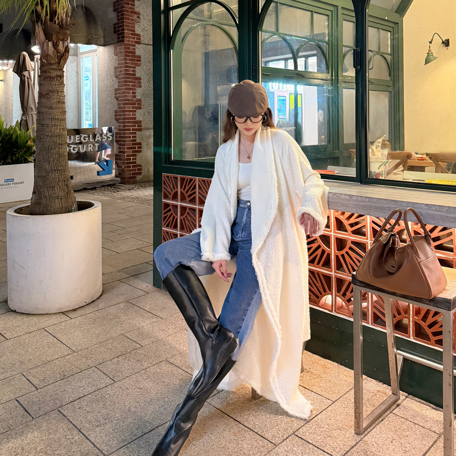 TU女装 芸絮 羊毛廓形上衣2025年秋季新款中长款肌理感风衣外套 - 图0