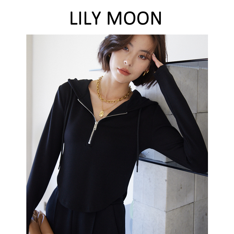 lilymoon莫代尔半拉链灰色卫衣