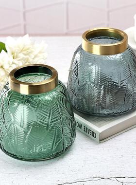 北欧ins加厚铜圈创意彩色玻璃花瓶居家餐桌水培插花器皿摆件