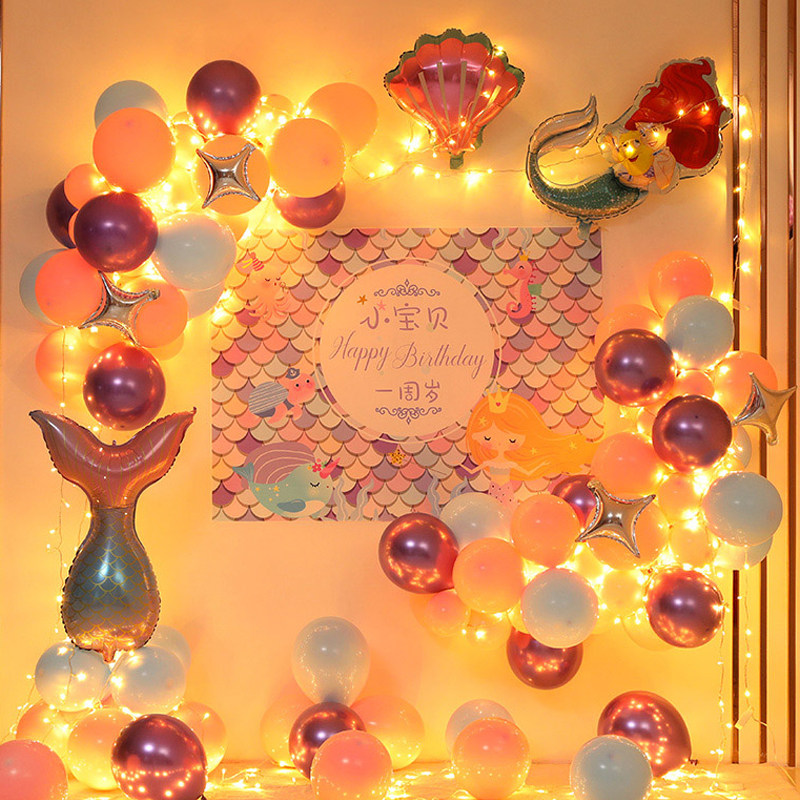 北京美人鱼公主主题生日装饰派对气球场景布置女孩宝宝周岁背景墙,淘宝优惠券,粉丝福利购,淘宝优惠卷