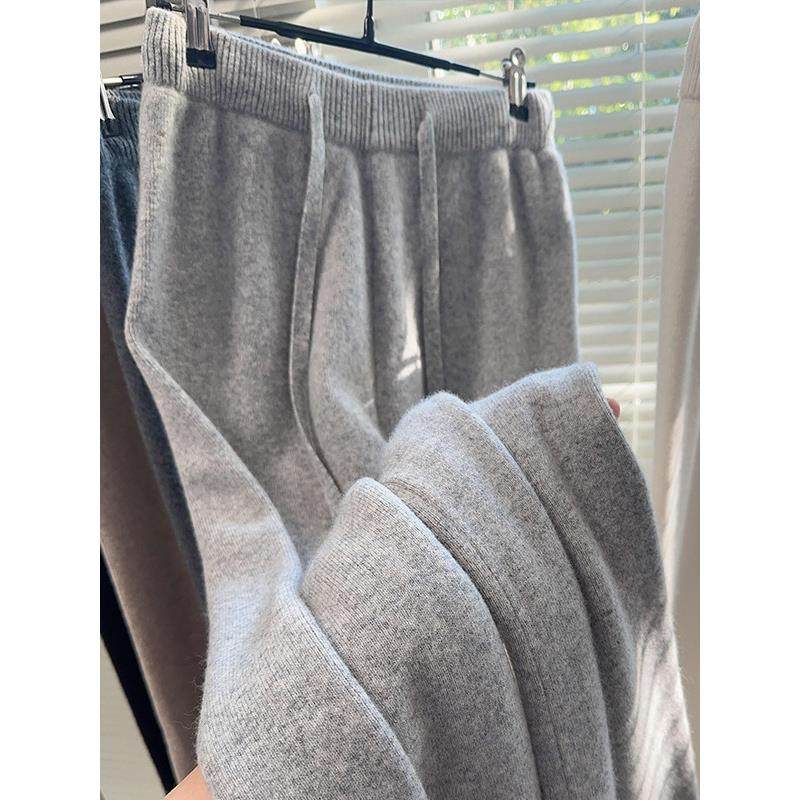 软糯舒适100%羊毛阔腿裤女高腰垂坠感直筒外穿糯米针织休闲拖地裤,淘宝优惠券,粉丝福利购,淘宝优惠卷