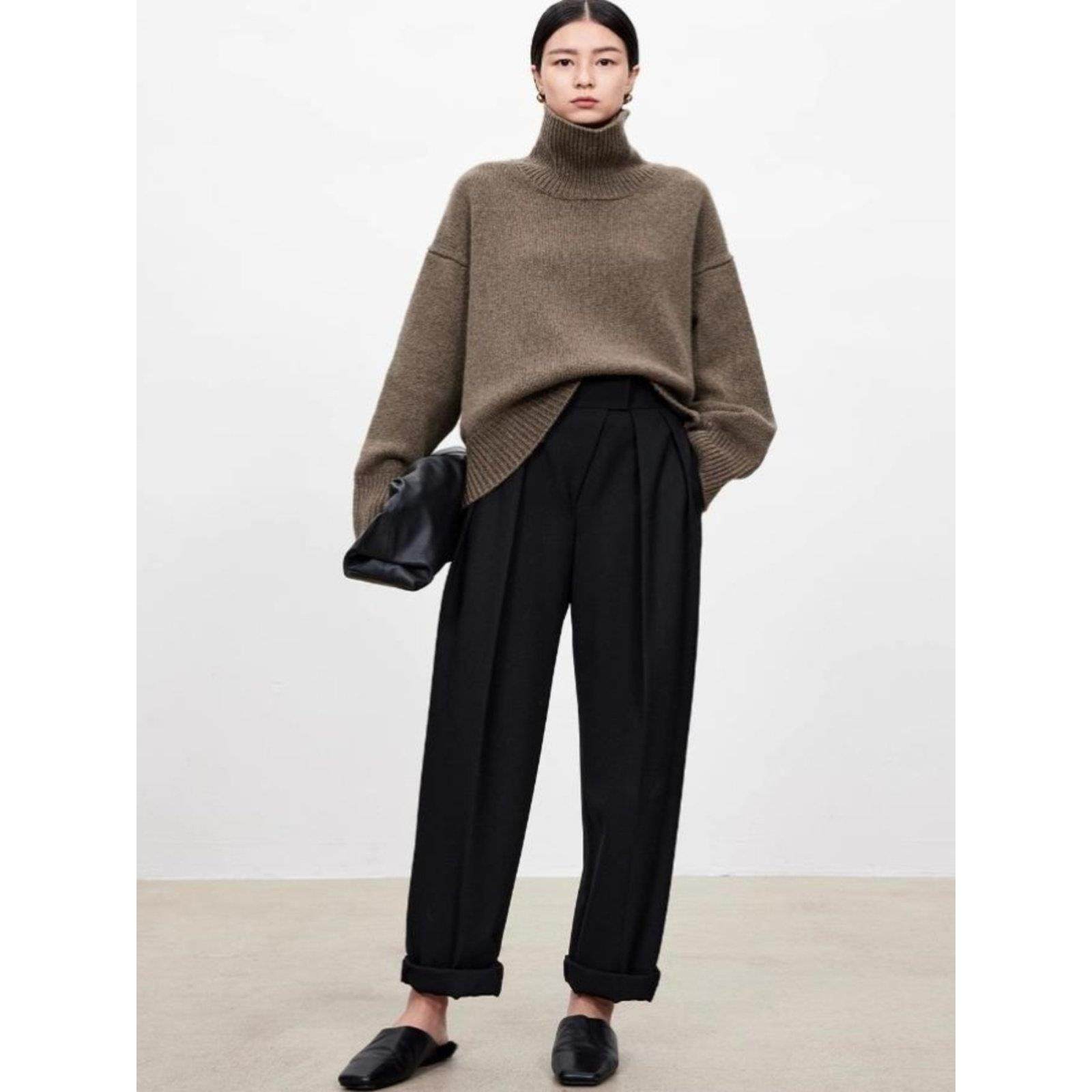 秋冬加厚100%澳洲美丽诺羊毛衫女高领落肩款宽松慵懒针织大毛衣潮,淘宝优惠券,粉丝福利购,淘宝优惠卷