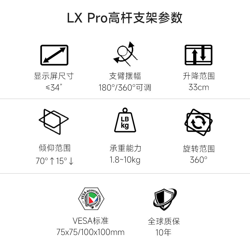 ergotron爱格升全新升级LX PRO高杆台式显示器支架机械臂升降臂-图3