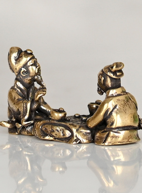 个性黄铜棋道老人小摆件手把件