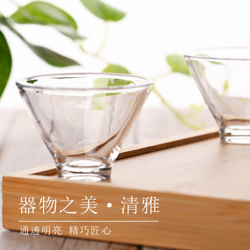 日式光面斗笠小茶杯玻璃品茗杯水晶透明耐热茶杯功夫茶具个人酒杯-图1