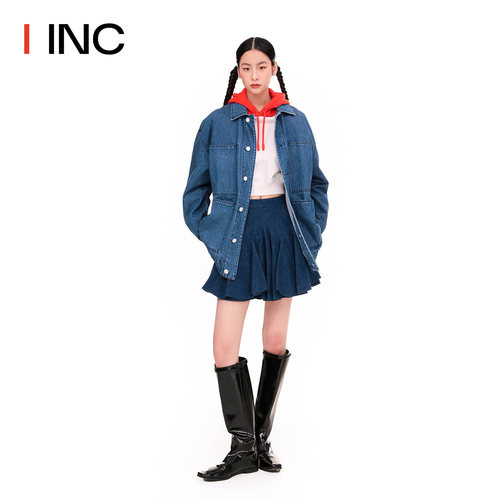 【MINGMA设计师品牌】IINC春夏牛仔褶饰半身裙女-图2