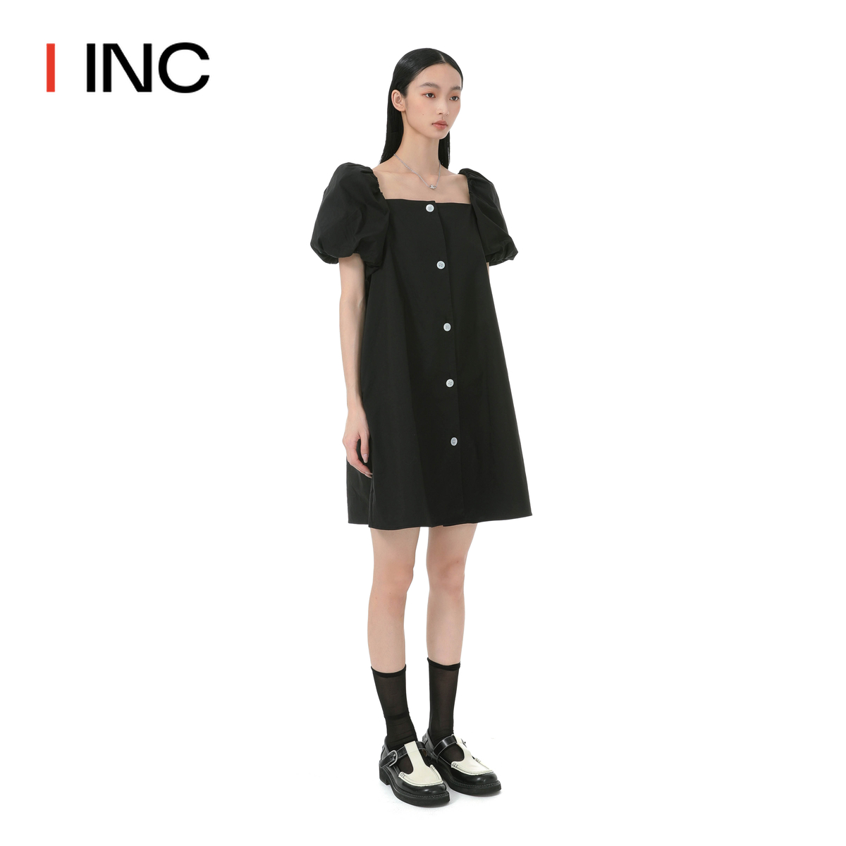 【SHORT SENTENCE短句 】IINC 23PF方领泡泡袖时尚连衣裙女 - 图1