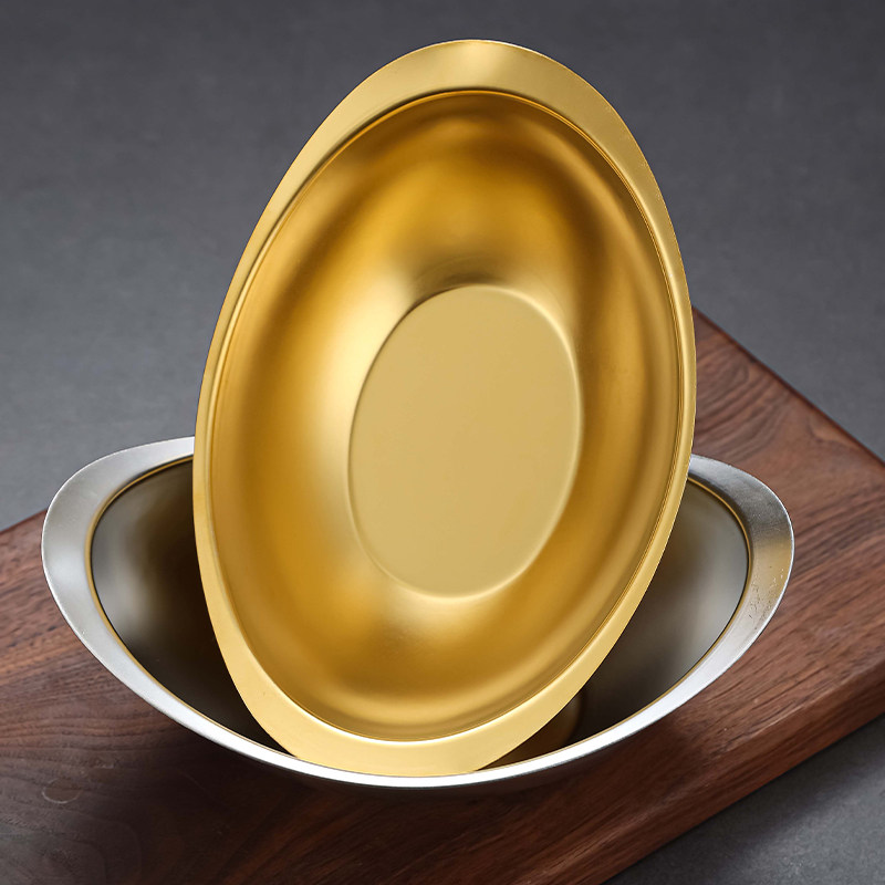 304韩式不锈钢金色元宝碗小吃碟韩国料理凉菜碗点心盘沙拉甜品碗