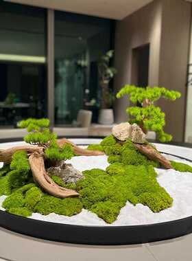 餐桌摆件转盘中间装饰摆花永生苔藓微景观圆盘假绿植摆件圆桌景观
