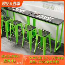 Solid Wood Bar Table And Chairs Combined Milk Tea Shop Café by wall Strip Table Catering Area Commercial Bar High Foot Table And Chairs